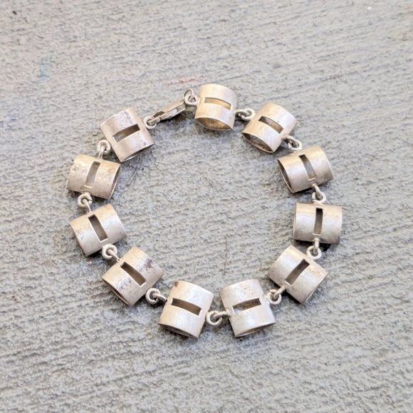Vintage Sterling Silver Bracelet Square 7.75 Modern Avant Garde